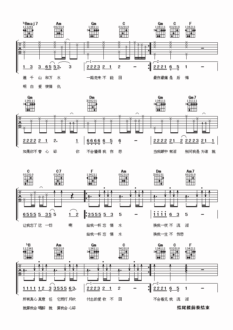 《忘情水吉他谱》_刘德华_F调 图二