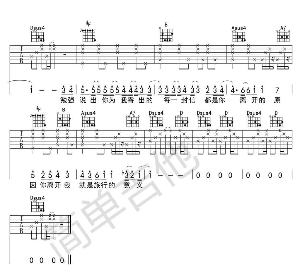 《旅行的意义吉他谱》_陈绮贞_陈绮_D调图片谱完整版_D调 图三