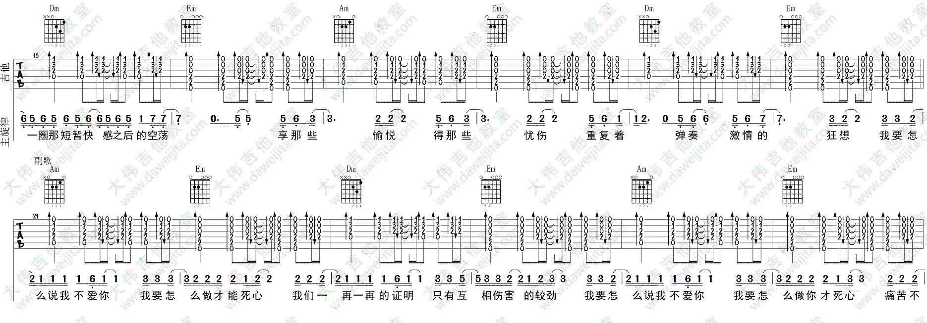 《怎么说我不爱你吉他谱》_萧敬腾__图片谱标准版_C调 图二